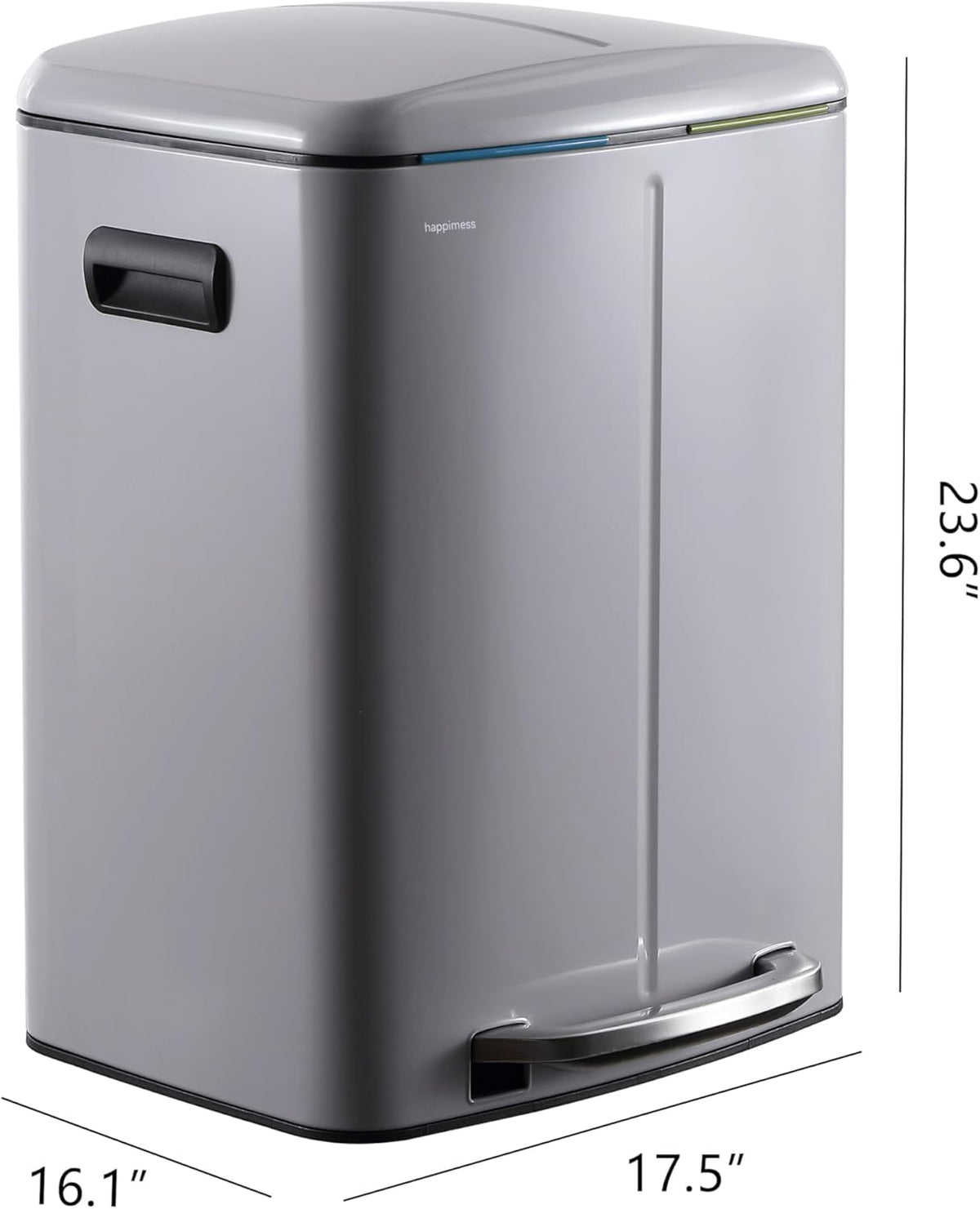 happimess HPM1005I Marco Rectangular 10.6-Gallon Double Bucket Trash Can with Soft-Close Lid, Fog