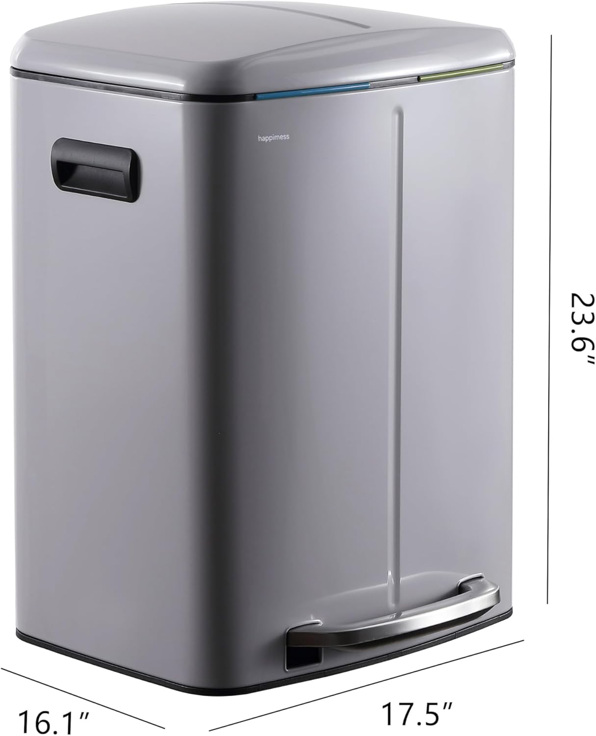 happimess HPM1005I Marco Rectangular 10.6-Gallon Double Bucket Trash Can with Soft-Close Lid, Fog