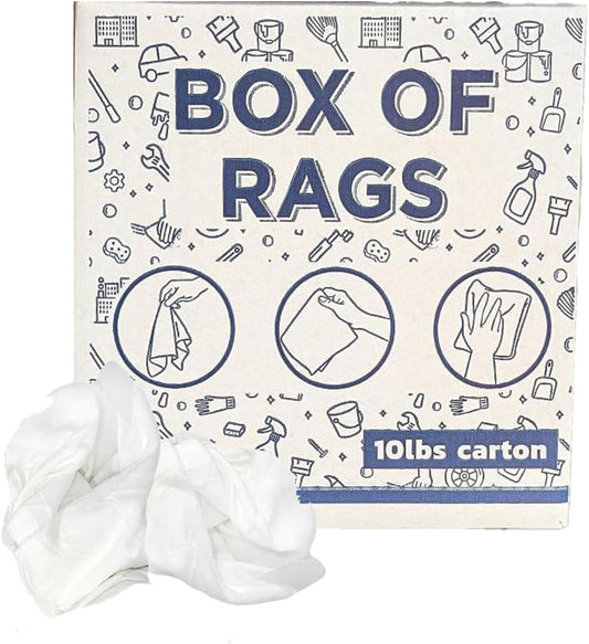 Recycled White Sheeting Cleaning Rags (10 lbs. Box) – Lint Free White Cotton Cloths for