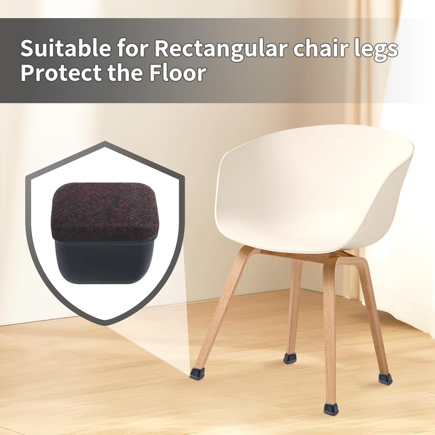 Ezprotekt 16 Pcs Rectangle Black Felt Chair Leg Floor Protectors for Hardwood Floors, Rectangle