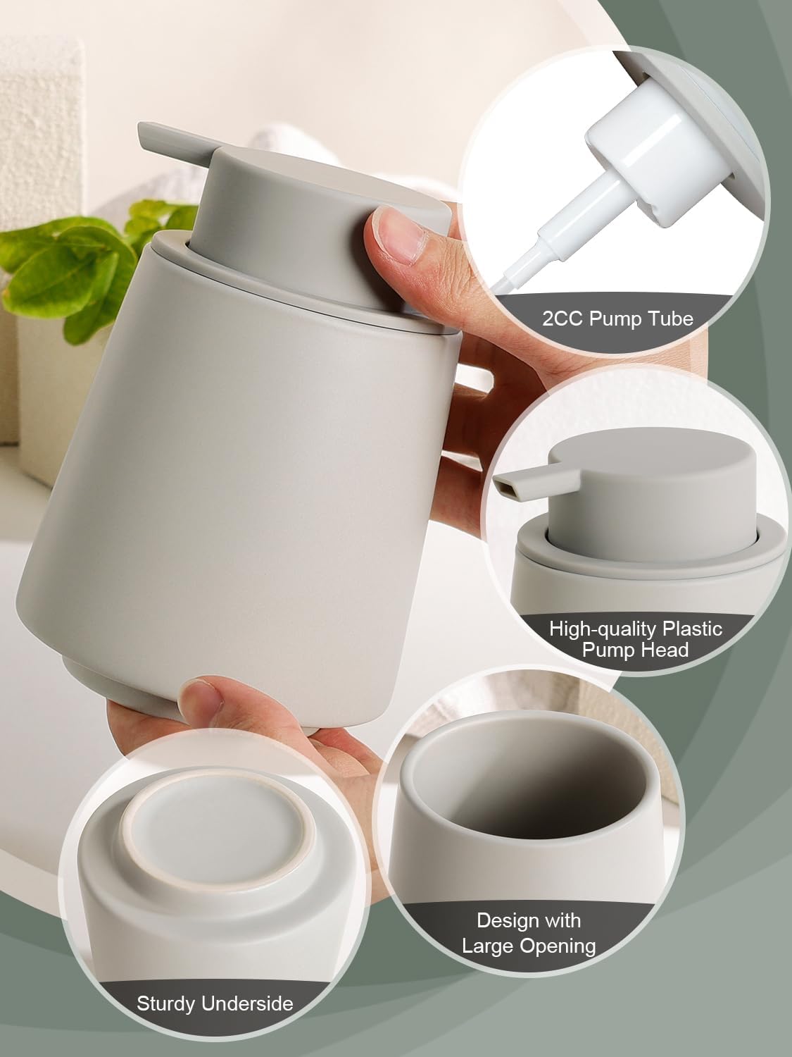 INGOFIN Ceramic Foaming Soap Dispenser -14 oz Foam Hand Soap Dispenser Bathroom, Modern Refillable