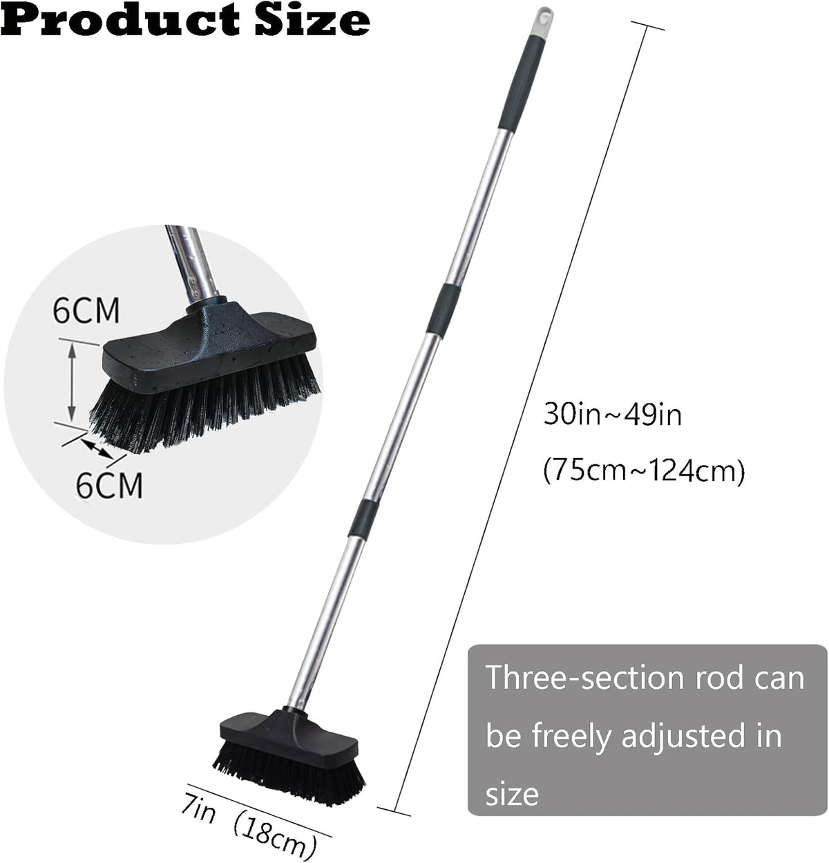 Push Broom Brush Stiff Bristles Floor Cleaning Brush Multi-Purpose Scrubber Brushes for Bathroom