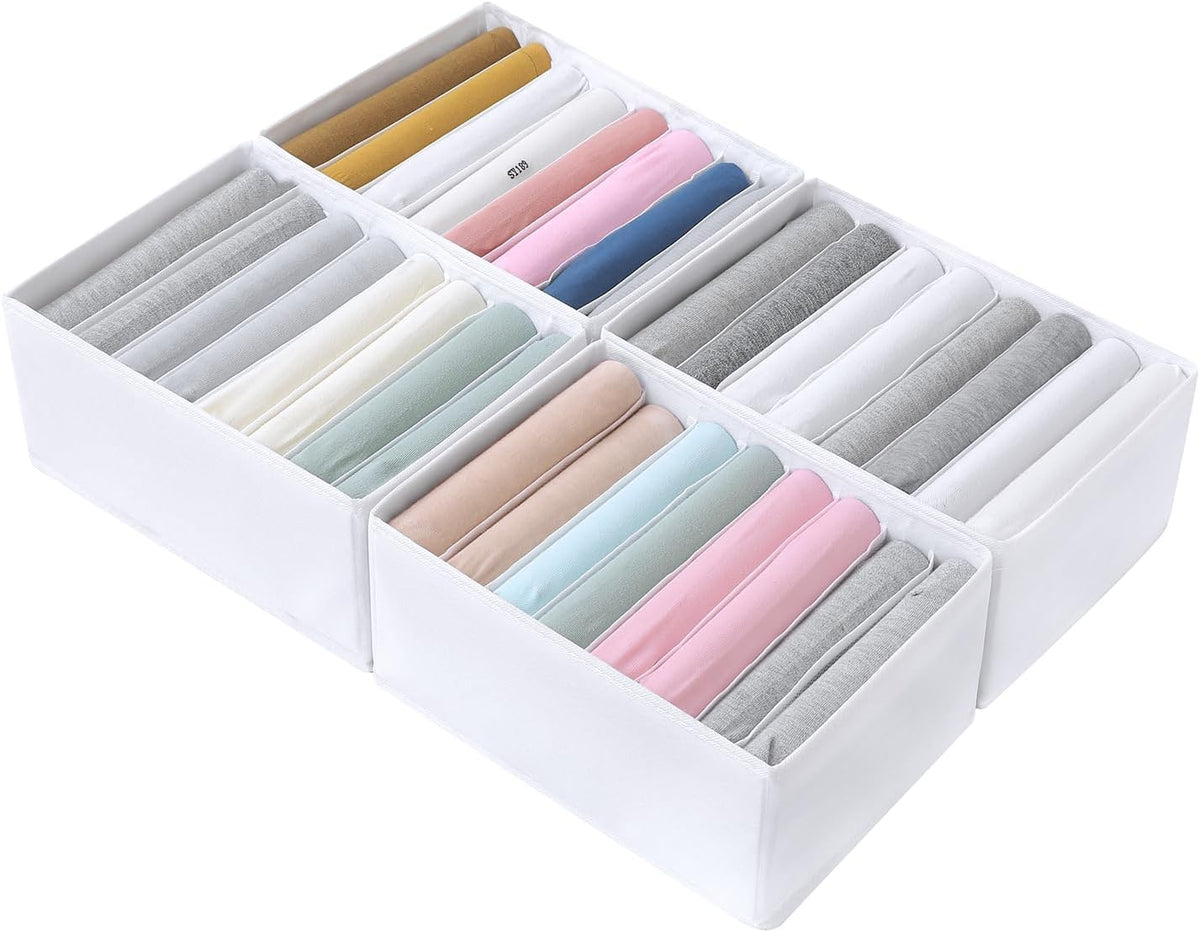 Qozary 4 Pack Drawer Organizers for Clothing, 8 Grids Foldable Closet Organizers and Storage Bins