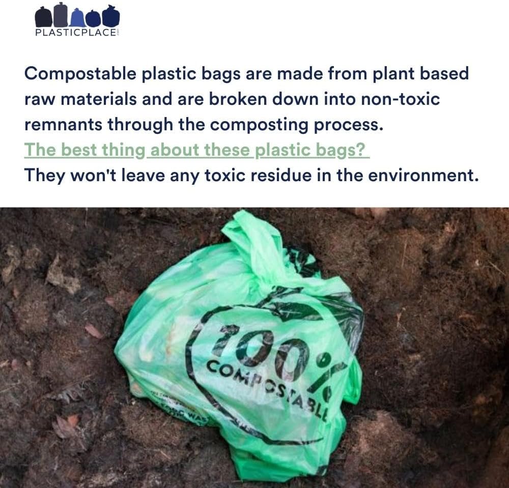 Plasticplace 40-45 Gallon Compostable Trash Bags │ 1 Mil │ Green Tint Garbage Can Liners │ 40” x