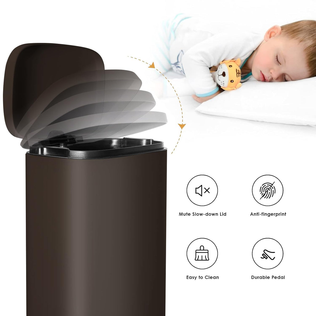 AthLike Trash Can, Stainless Steel Kitchen Garbage Can, Step Waste Bin with Hinged Lid and
