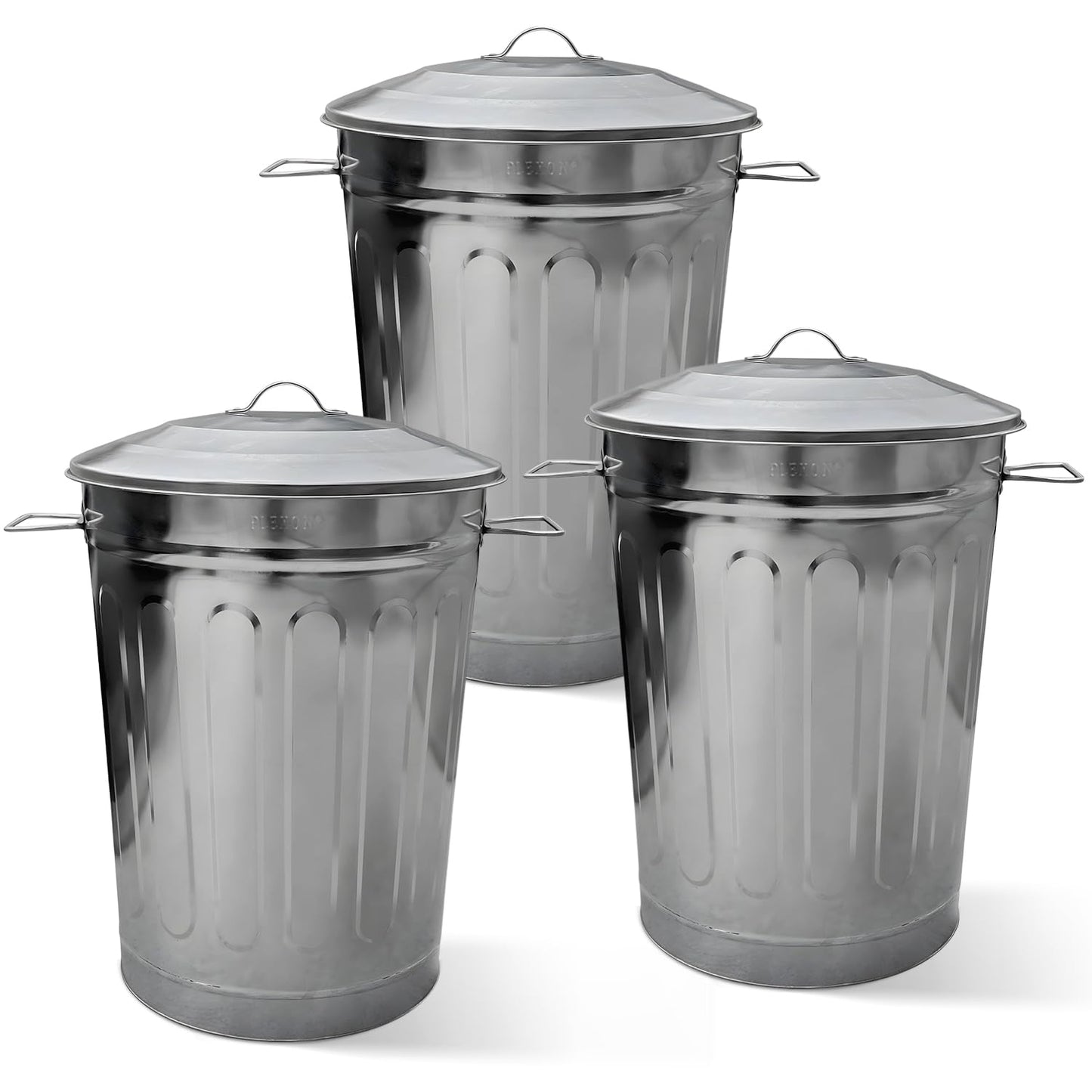 Plexon Round Trash Can 13 Gallon, Vintage Metal Outdoor Trash Can with Lid, Retro Farmhouse Garbage