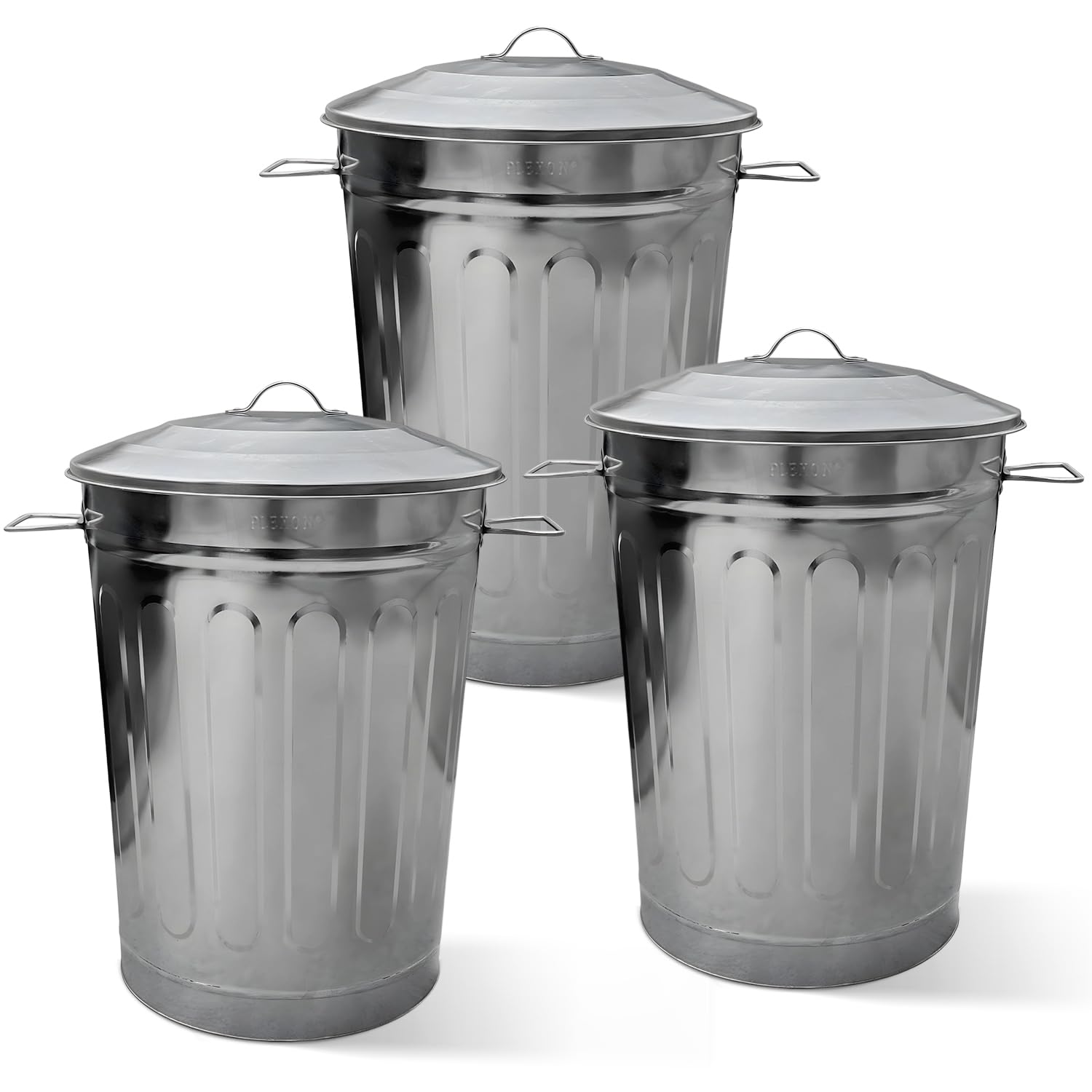 Plexon Round Trash Can 13 Gallon, Vintage Metal Outdoor Trash Can with Lid, Retro Farmhouse Garbage