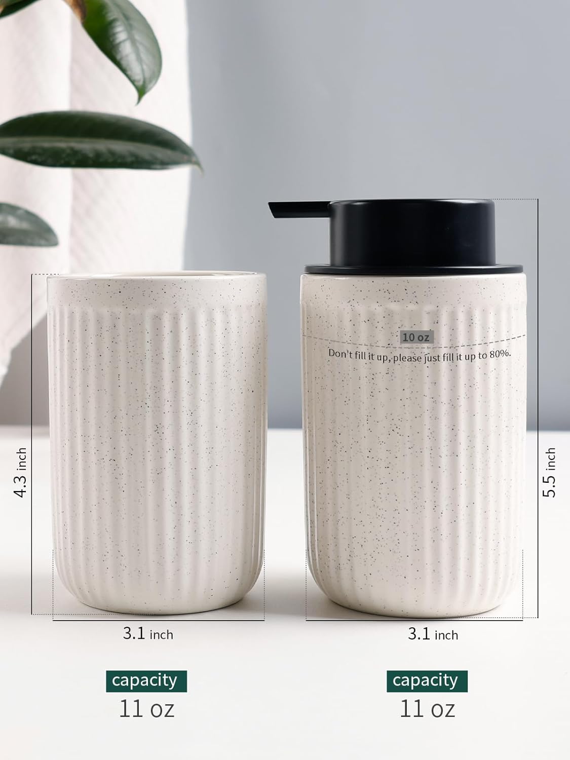 Bosilunlife Soap Dispenser and Toothbrush Holder Set - 11Oz Foam Soap Dispenser Pump Ceramic