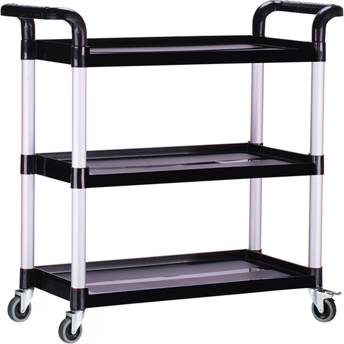 Plastic Utility Carts with Wheels, Heavy Duty 510lbs Capacity Rolling Service Cart, 3-Tier