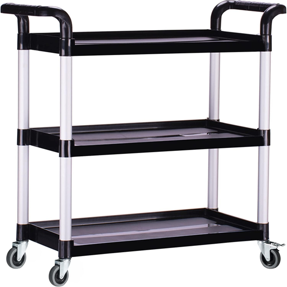 Plastic Utility Carts with Wheels, Heavy Duty 510lbs Capacity Rolling Service Cart, 3-Tier