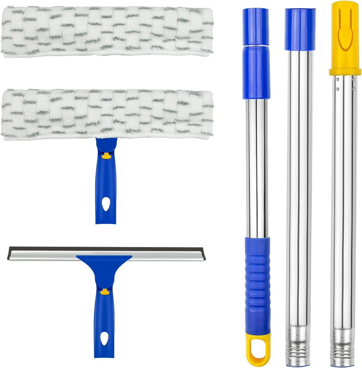 ITTAHO Window Washing Kit with Extension Pole, 10" Squeegee & 11" Microfiber Scrubber Combi with