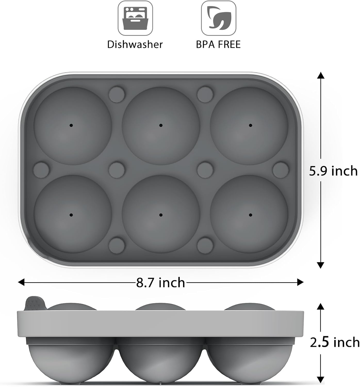 2.5inch Spherical Ice Ball Tray For Whiskey, Big Ice Freezer Mold for Cocktails，Easy Fill In &