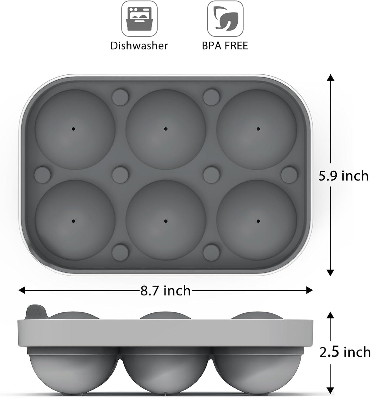 2.5inch Spherical Ice Ball Tray For Whiskey, Big Ice Freezer Mold for Cocktails，Easy Fill In &
