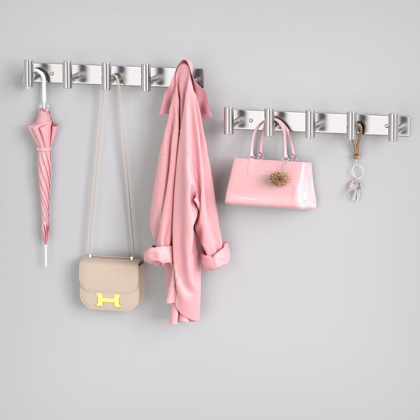 PMMASTO Coat Rack Wall Mounted, 5 "T Shaped Wall Hooks for Hanging, Heavy Duty Stainless Steel Coat