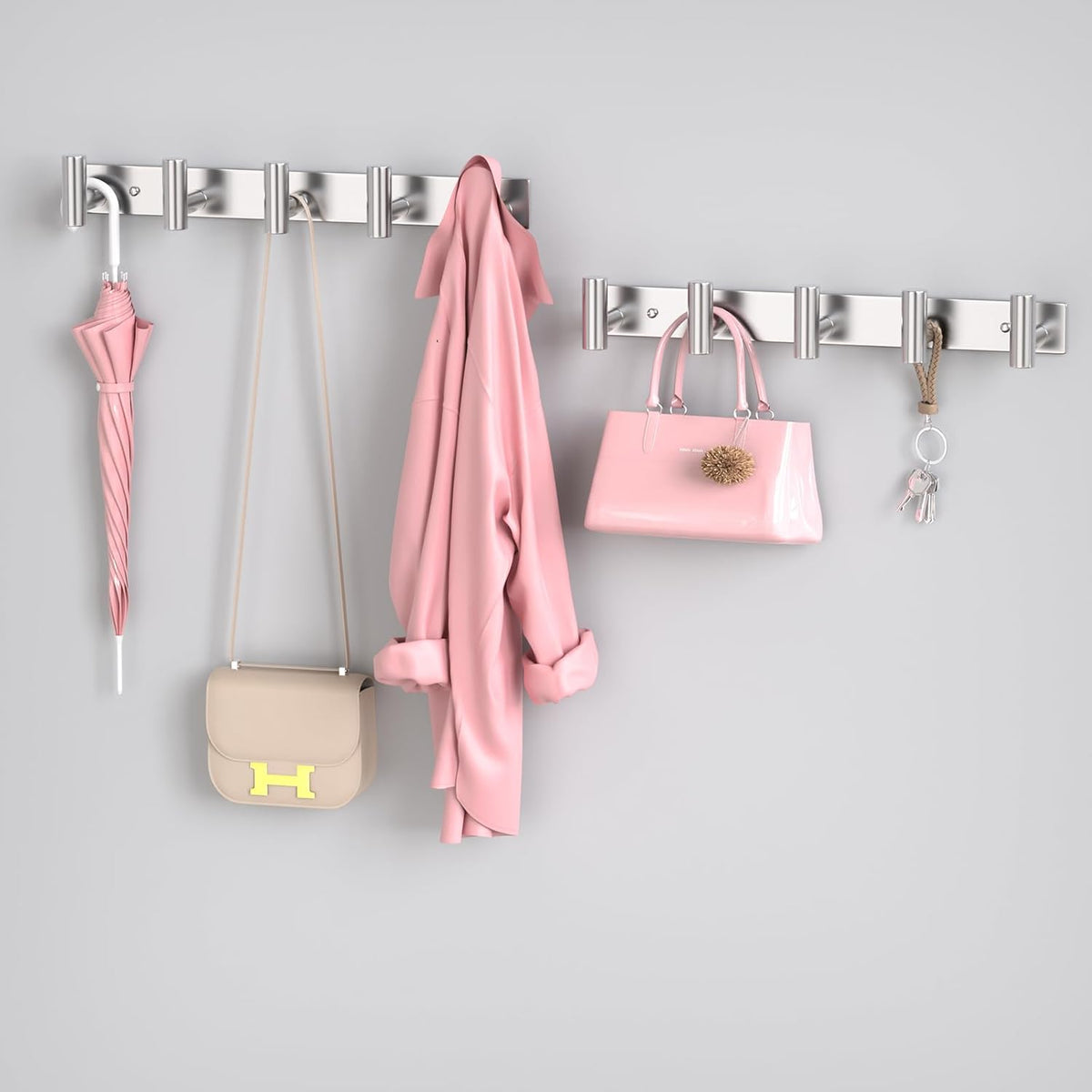 PMMASTO Coat Rack Wall Mounted, 5 "T Shaped Wall Hooks for Hanging, Heavy Duty Stainless Steel Coat