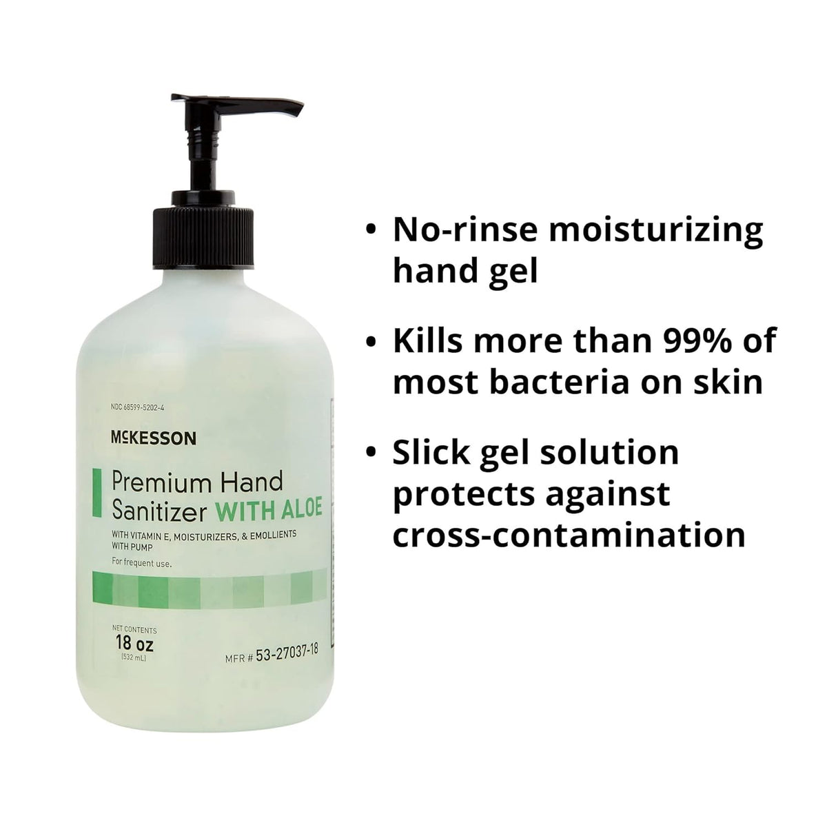 McKesson Hand Sanitizer with Aloe, 18 oz Pump Bottle [Pack of 3] - 70% Ethyl Alcohol, Spring Water