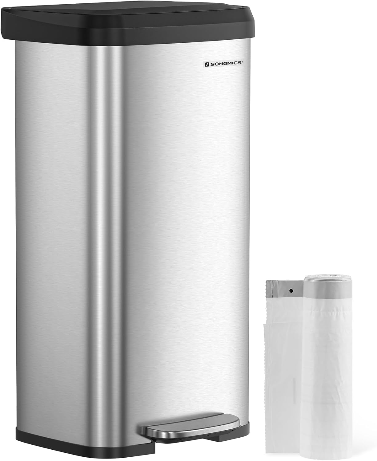 SONGMICS Kitchen Trash Can, 18-Gallon Stainless Steel Garbage Can, with Stay-Open Lid and Step-on