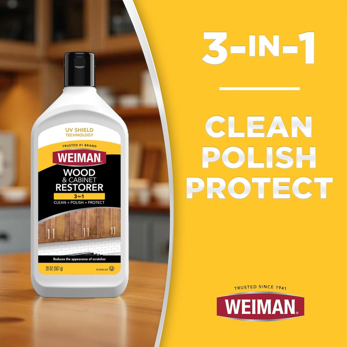 Weiman Wood and Cabinet Restorer 3-In-1 Bundle - Removes Dirt, Residue, Dust, Reduces Scratches