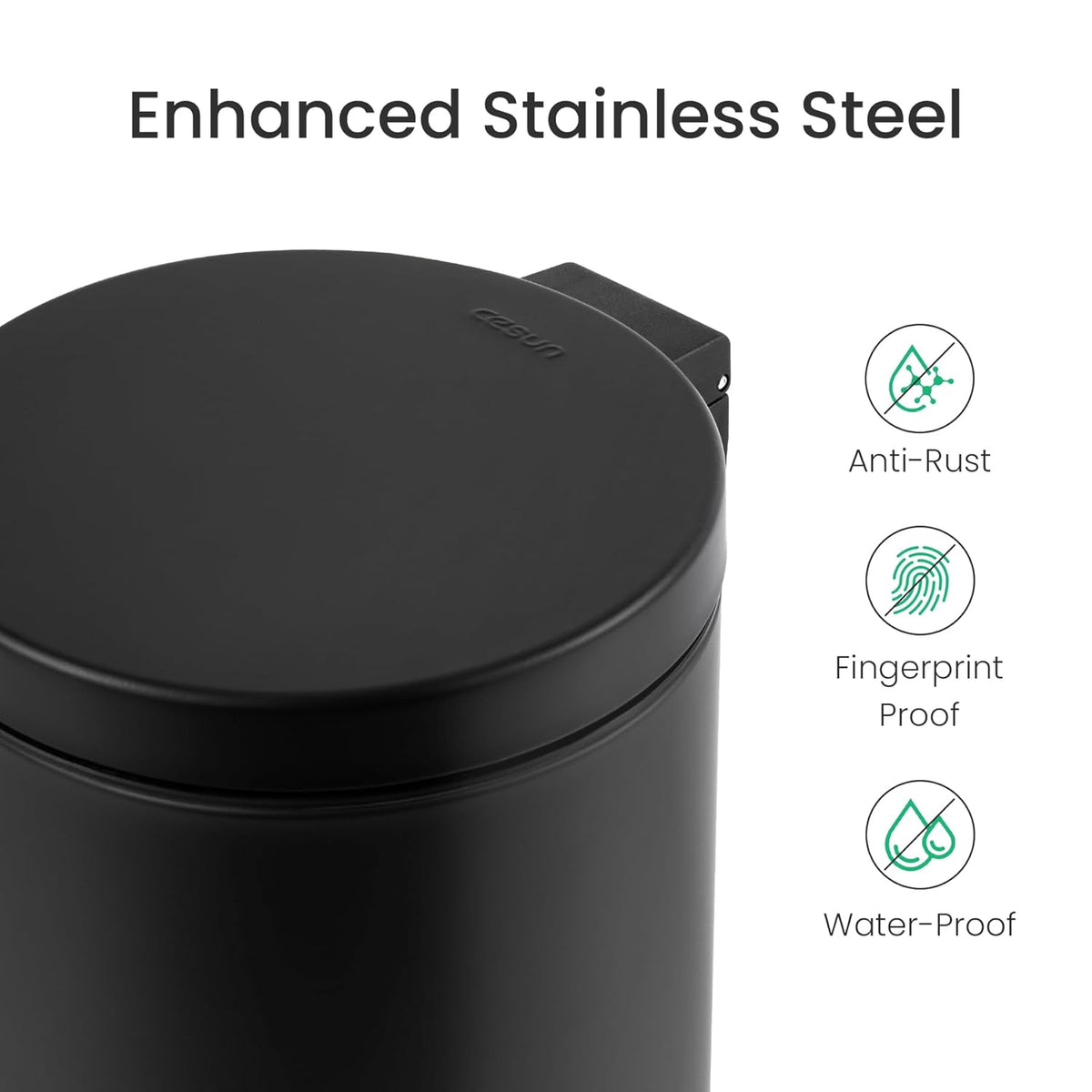 Cesun 1.2 Gallons Small Black Trash Can, Bathroom Garbage Can with Lid and Foot Pedal, Mini Round