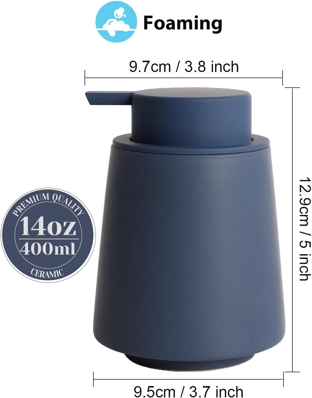 INGOFIN Ceramic Foaming Soap Dispenser -14 oz Foam Hand Soap Dispenser Bathroom, Modern Refillable