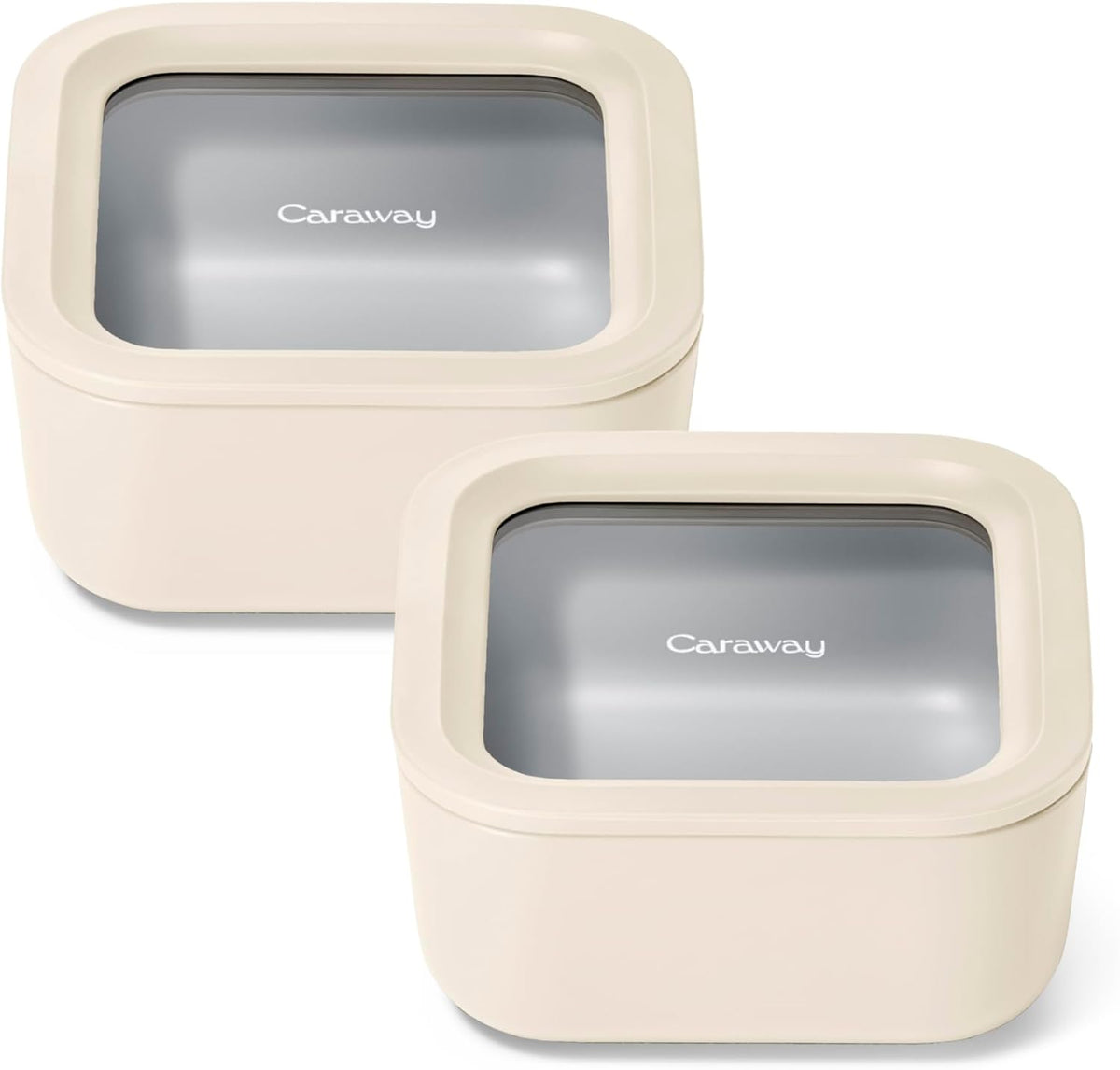Caraway 2pc Glass Food Storage Set - 4.4 Cup Food Containers (2) - Ceramic Coated - Non Toxic, Non