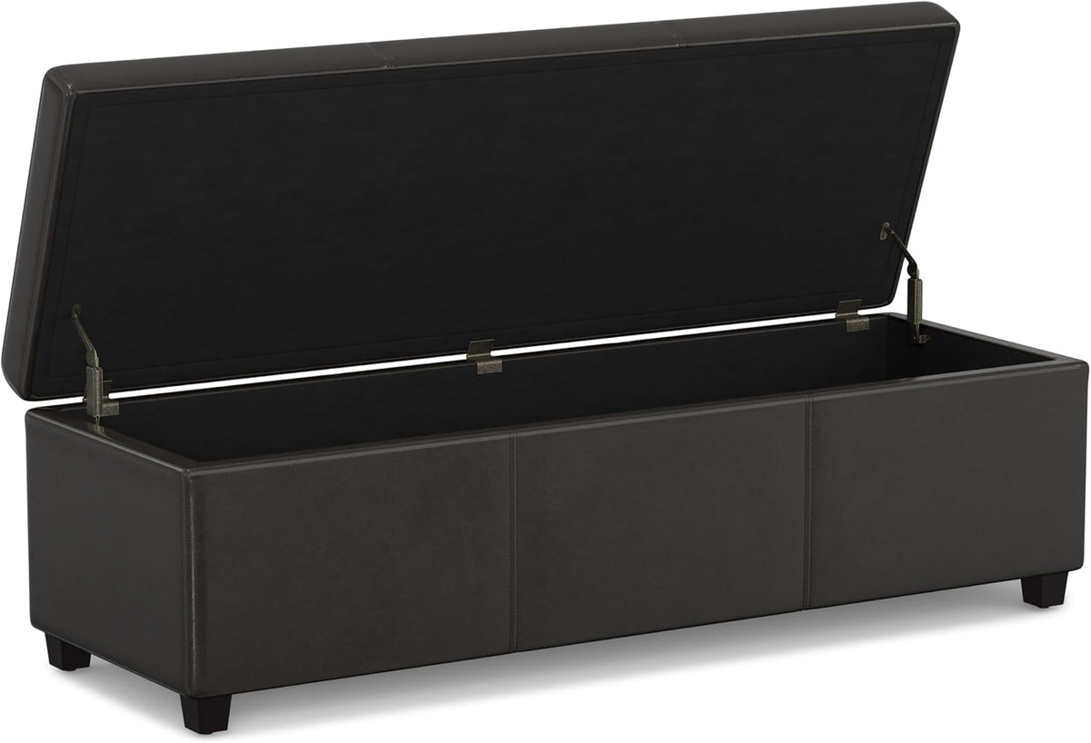 SIMPLIHOME Avalon 54 inch Wide Contemporary Rectangle Extra Large Storage Ottoman Bench in Tanners