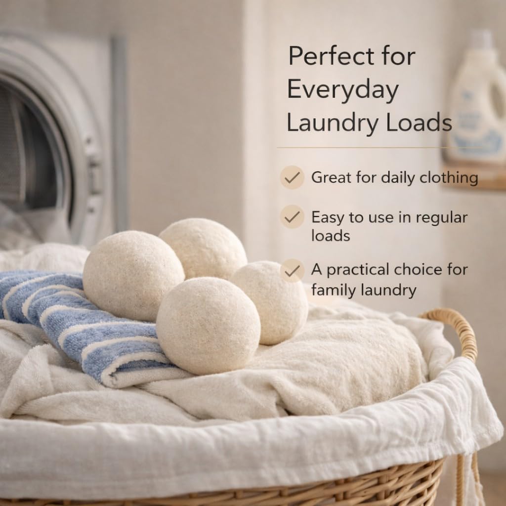 BABL LIFE Wool Dryer Balls 6 Pack, 100% New Zealand Wool, Reusable Dryer Balls for Laundry, Natural