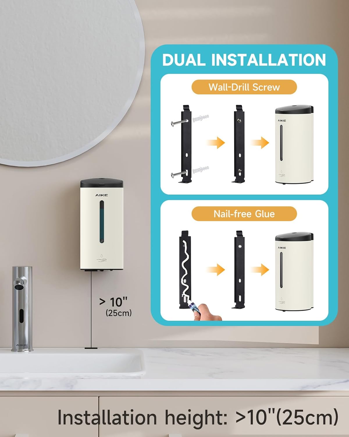 AIKE Automatic Wall Mount Liquid Soap Dispenser, Commercial Stainless Steel with 25oz Large