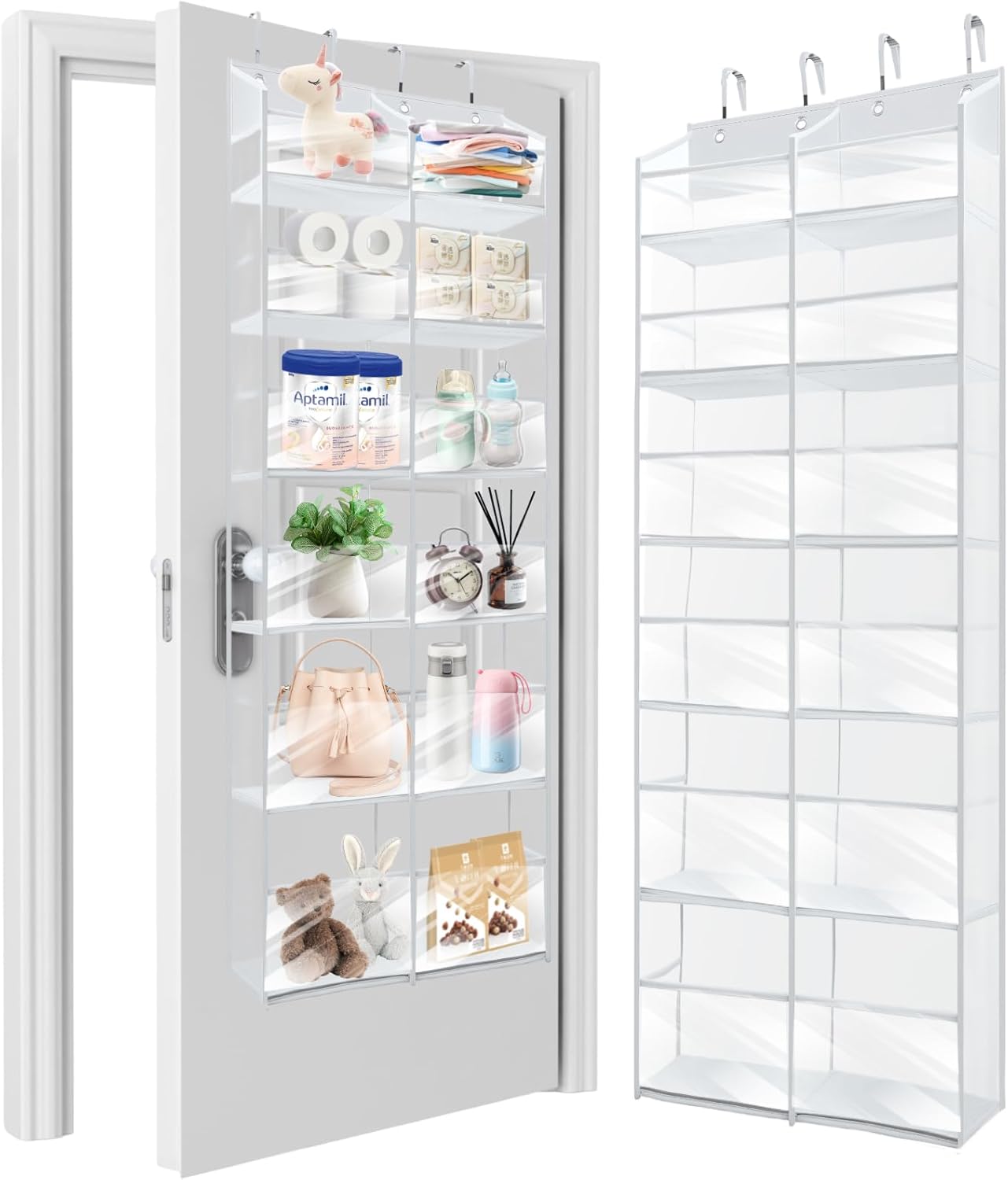 HOMELUX THEORY Heavy Duty Over the Door Organizer - Extra Wide Clear Closet Organizers And Storage