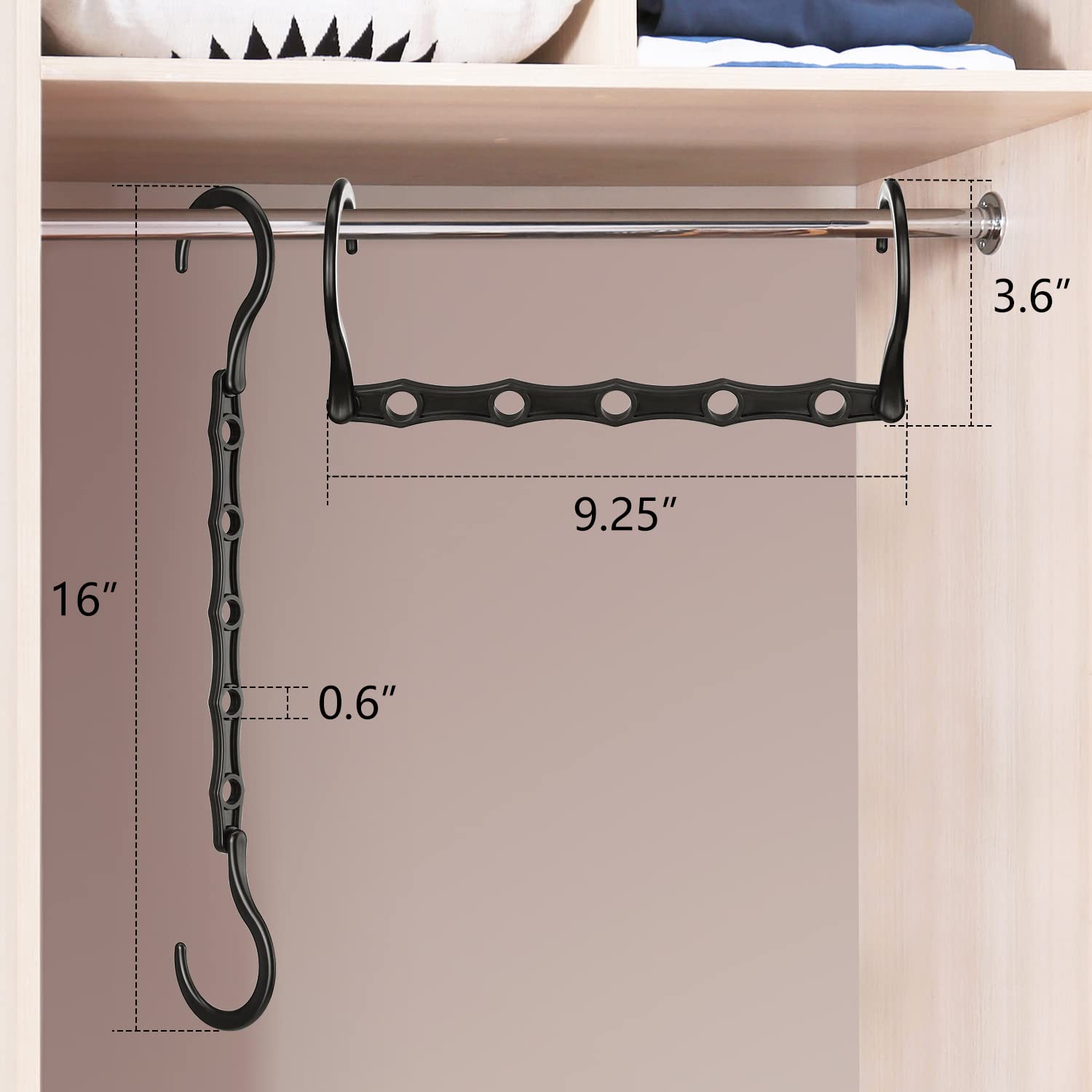 AMKUFO 6 Pack-Closet-Organizers-and-Storage, Space-Saving-Hangers Black