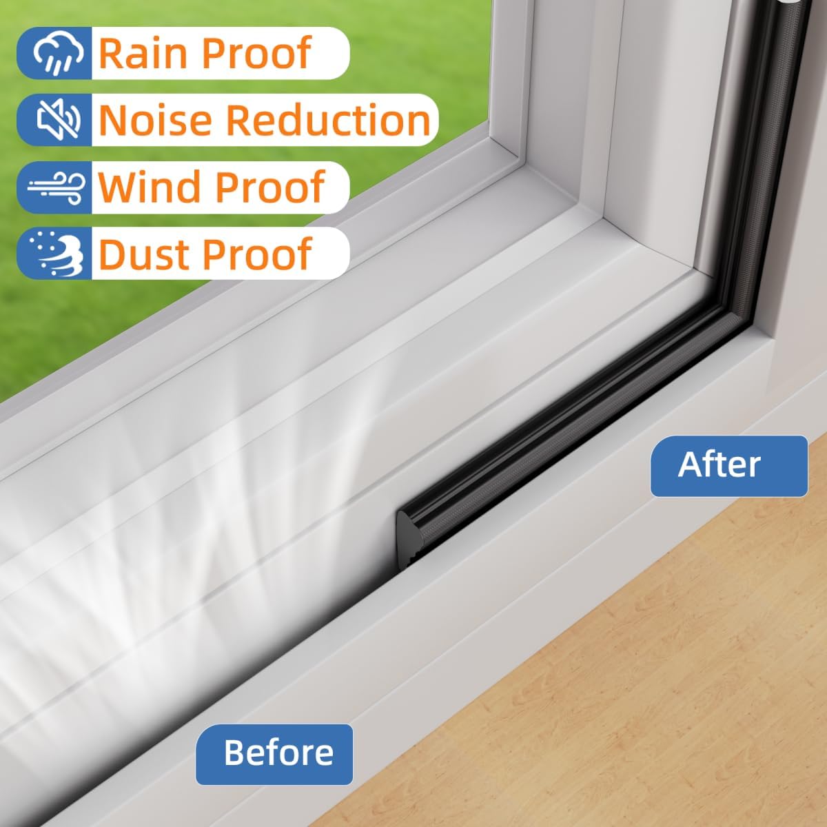 Wedge-Shape Window Weather Stripping Door Frame Seal Strip 196” Black,Upgrade Black