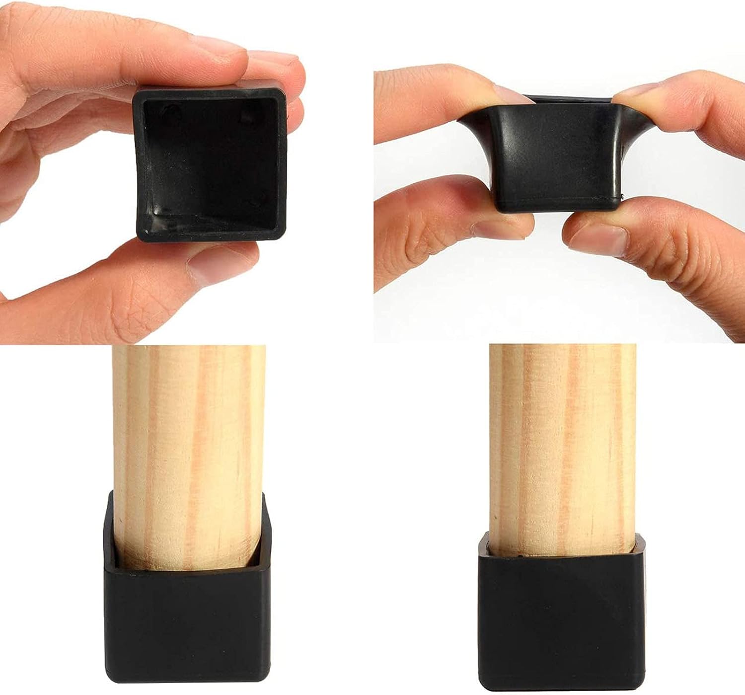 Still Awake 16 Pcs Black Square Anti-Slip Rubber Leg Tips Chair Leg Caps Furniture Floor Protectors