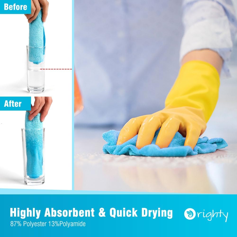 Orighty Cleaning Cloths 12x12 inch, Pack of 24, Highly Absorbent Microfiber Cleaning Supplies, Lint