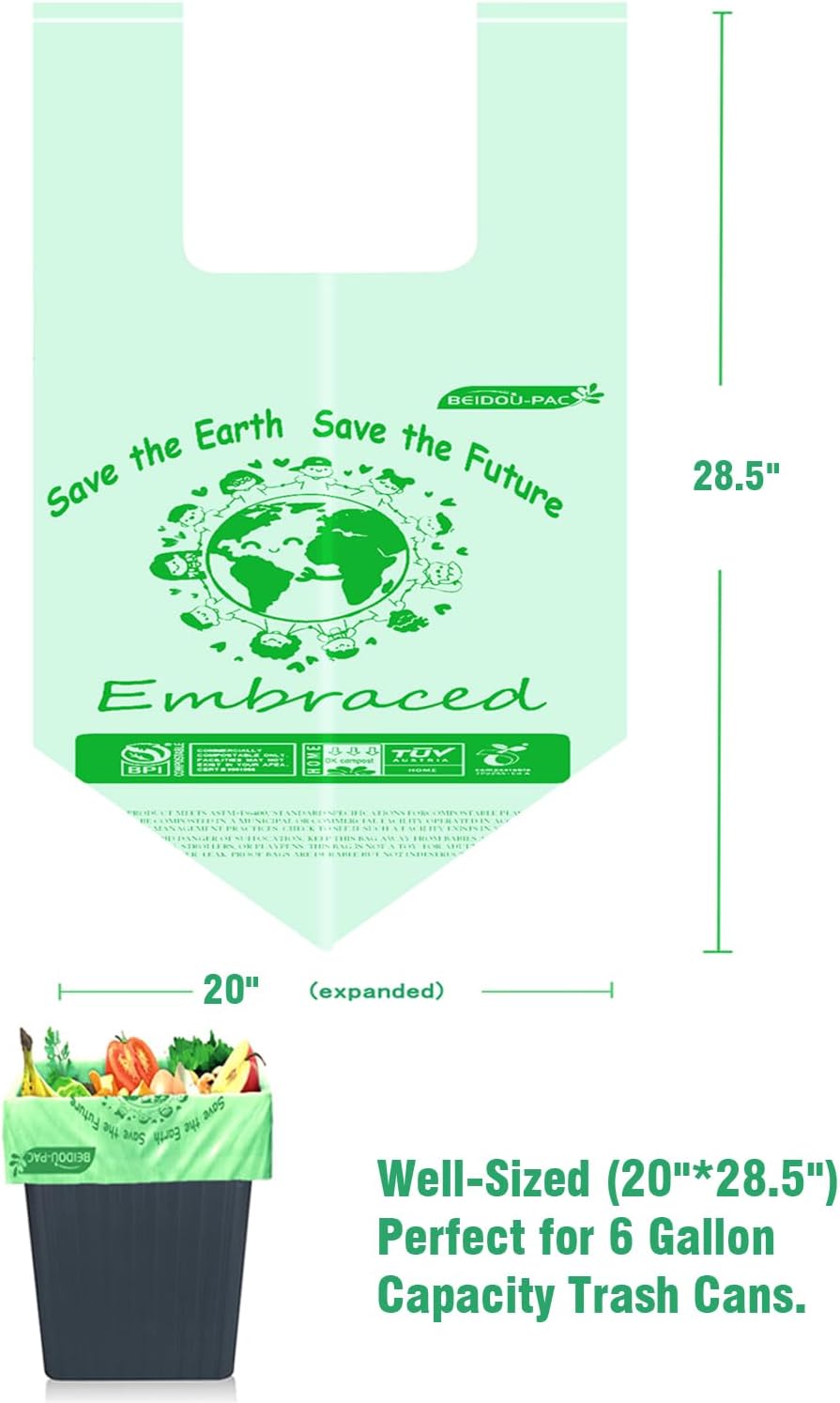 4-6 Gallon Compostable Trash Bags, 75 Count, Kitchen Compost Bags With Handle, Sturdy Biodegradable