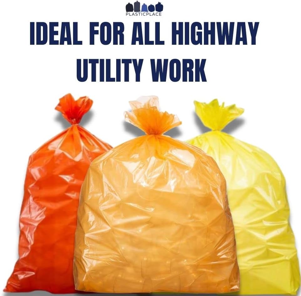 Plasticplace 55-60 gallon Trash Bags │ 1.2 Mil │ Orange Heavy Duty Garbage Can Liners │ 38” x 58”