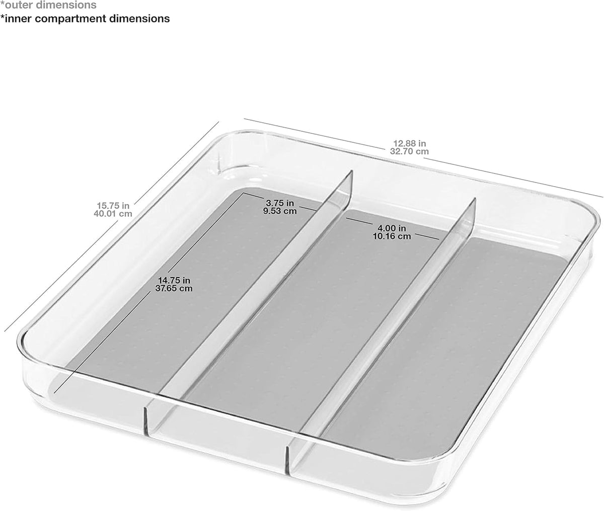 madesmart Utensil Tray - Large | Light Grey | Clear Soft Grip Collection | 3-compartment |