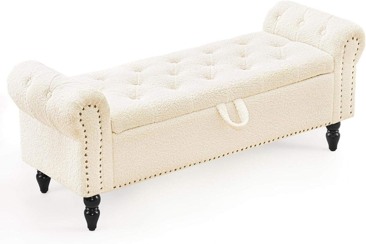 Furnimart Storage Ottoman Bench for Queen Size Bed, Faux Fur Upholstered Storage Bench Accent Bench