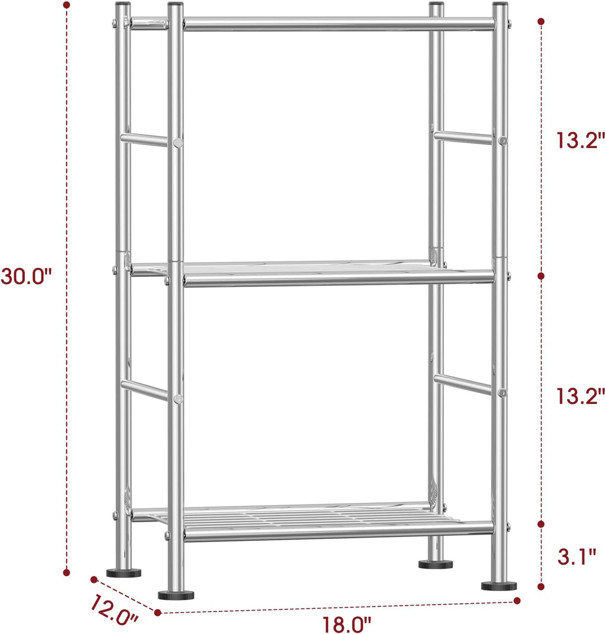 Storage Shelves - 3 Tier Shelf Organizer, Sturdy Metal Shelving with Adjustable Leveling Feet