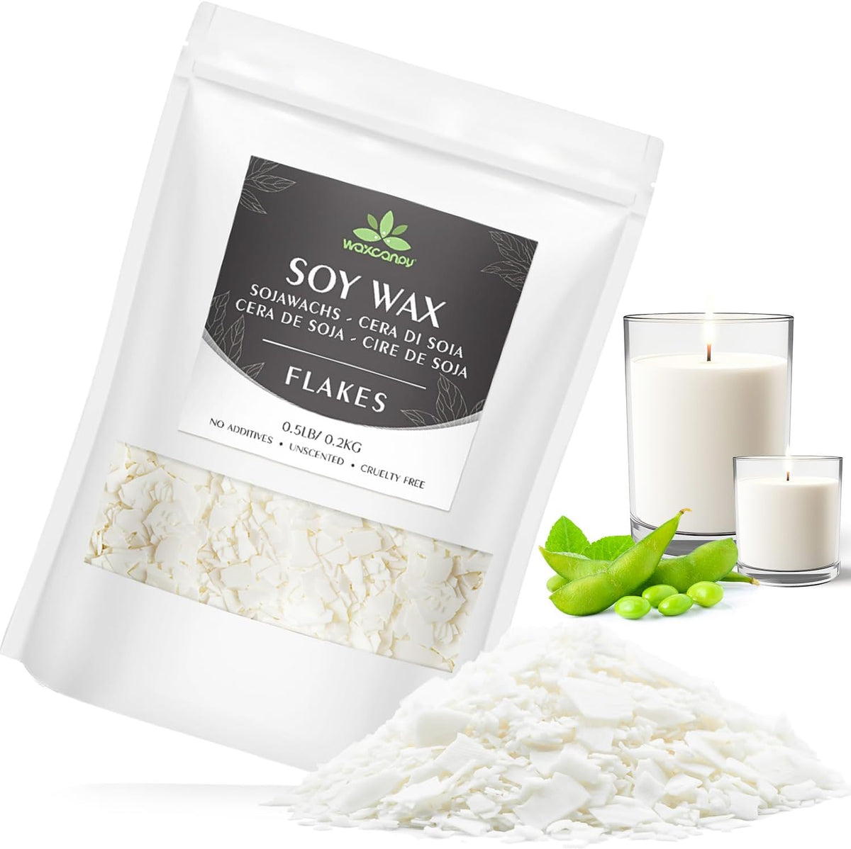 Soy Wax Flakes, Waxcanpy Natural Candle Wax, Organic Soy Wax for Candle Making from Farm, No