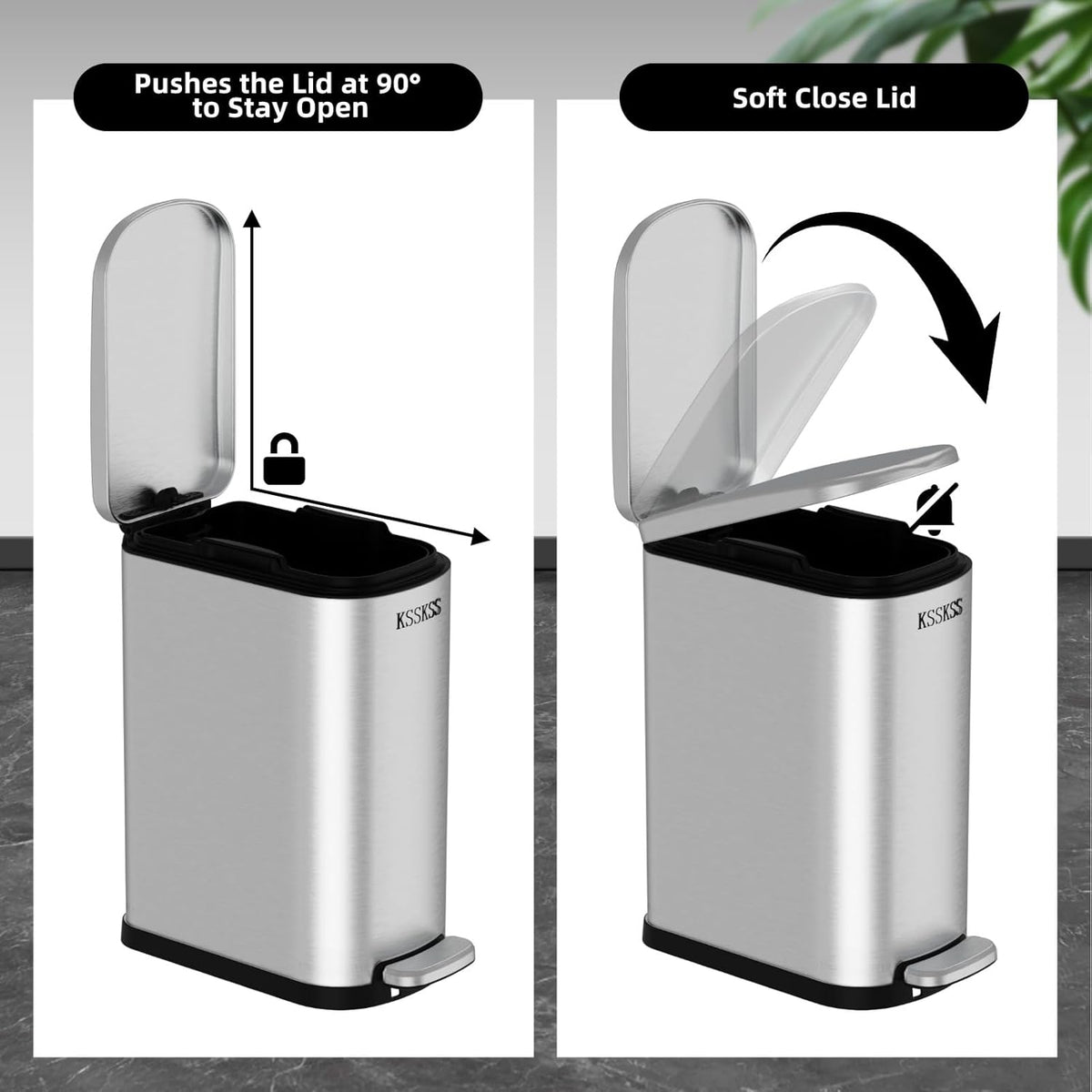 2.6 Gallon Slim Bathroom Trash Can with Soft Close Lid, 10L Stainless Steel Garbage Can with