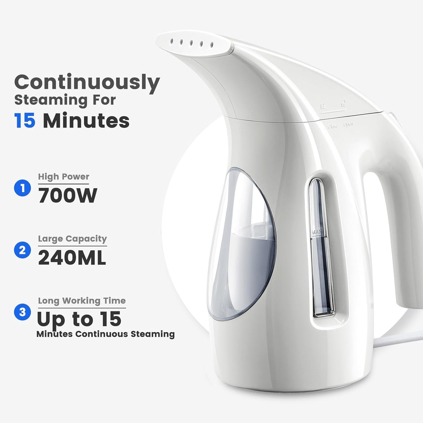 HiLIFE Steamer for Clothes, Portable Handheld Design, 240ml Big Capacity, 700W, Strong Penetrating