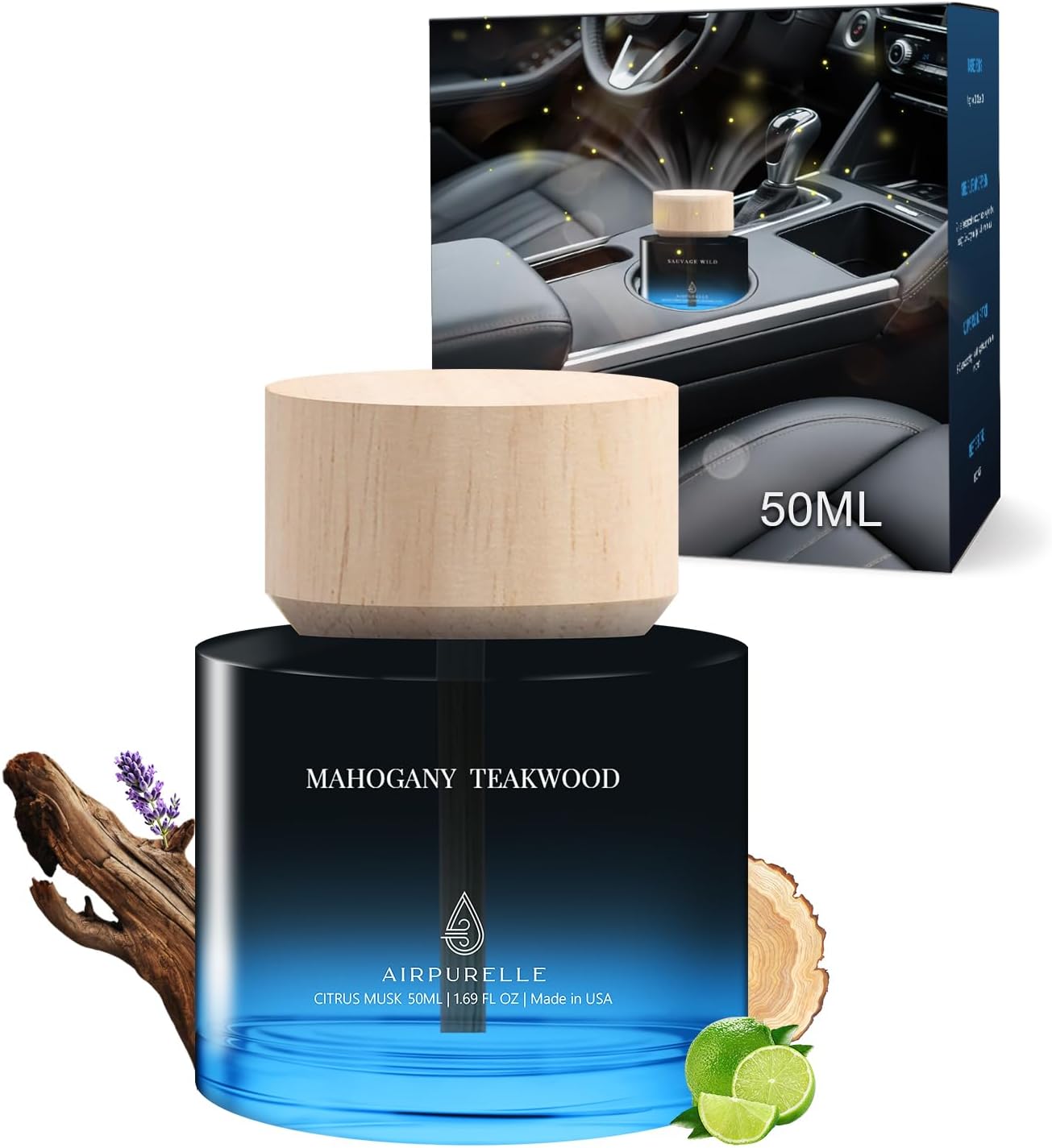 Car Air Freshener for Men & Women – Long-Lasting Mahogany Teakwood Essential Oil Diffuser for Car
