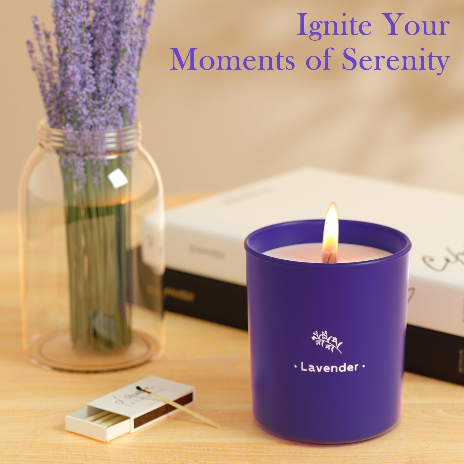Lavender Scented Candle, 8 oz Soy Wax Jar Candle for Women, 45 Hour Burn