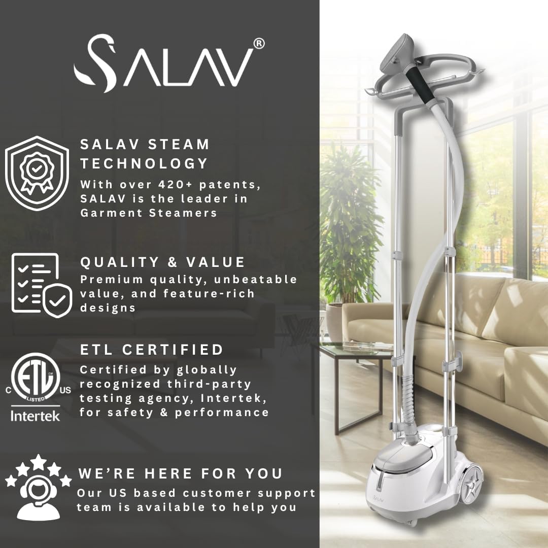 SALAV GS45-DJ Professional Upright Garment Steamer with Roll Wheels, Multi-Function Extra Wide
