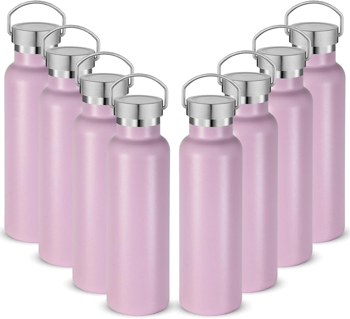 Neihepal 20 oz Insulated Water Bottles Bulk 8 Pack,Stainless Steel Double Wall Sport Bottle with