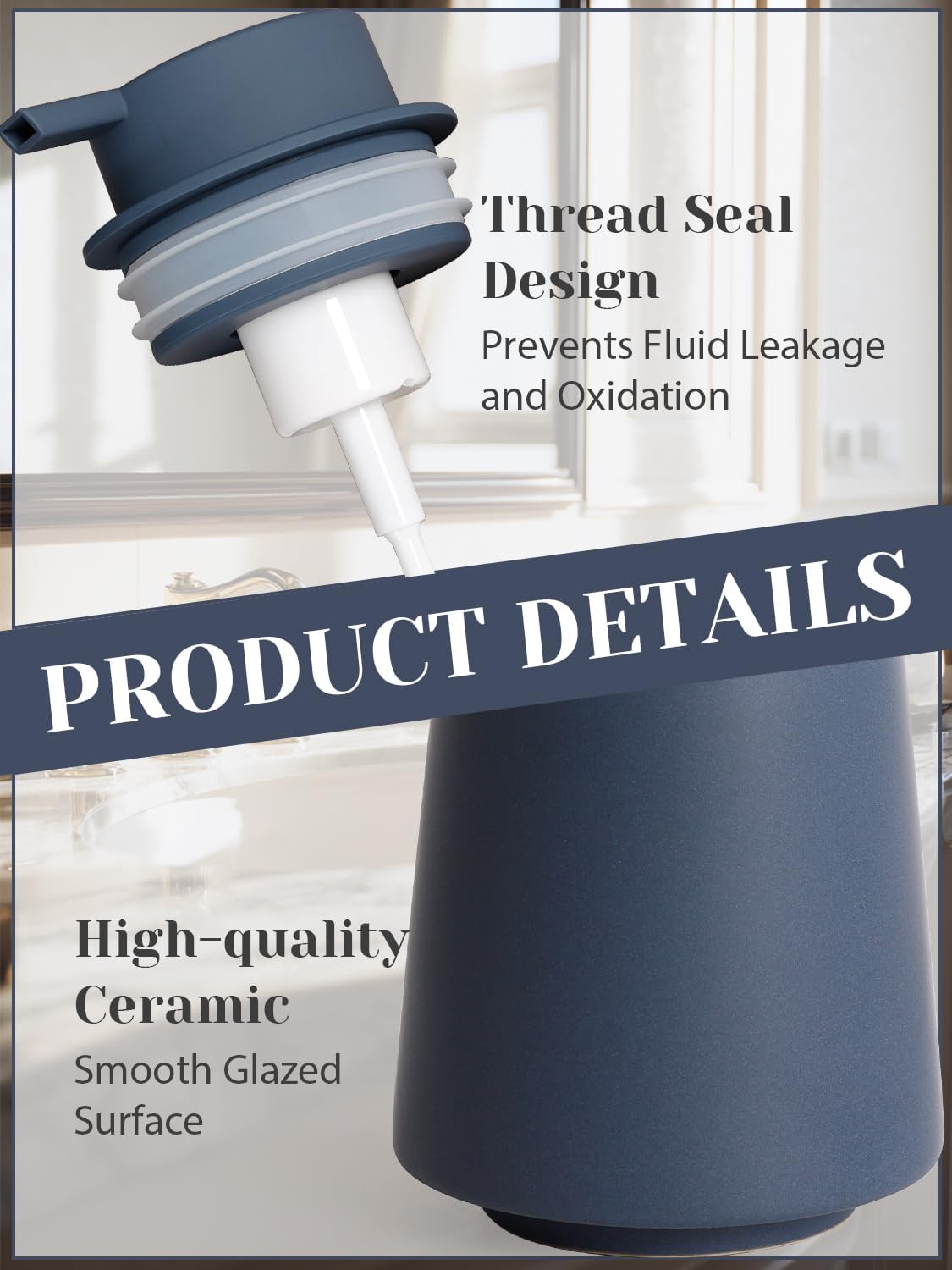 INGOFIN Ceramic Foaming Soap Dispenser -14 oz Foam Hand Soap Dispenser Bathroom, Modern Refillable