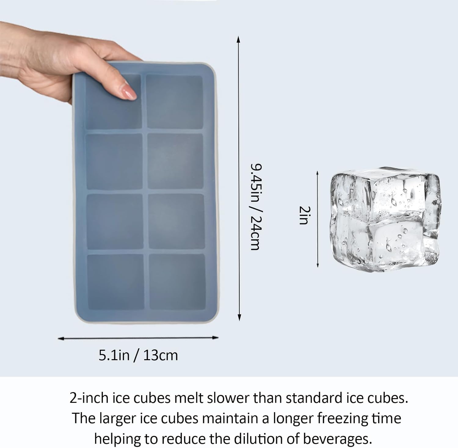 2 Pack Silicone 2 Inch Large Ice Cube Molds for Cocktails Wine Fruit and Bourbon Whiskey Easy