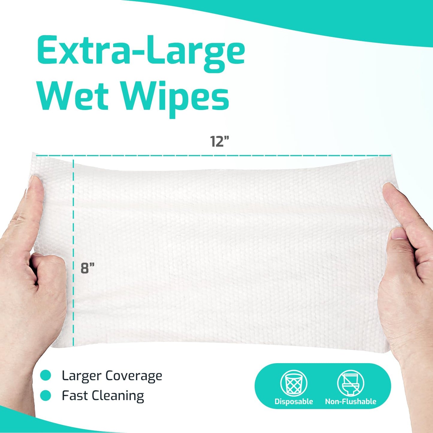 SUNKISS Trustplus Wet Wipes for Adult No Rinse, Extra Large 8”x12” Body Cleaning Washcloths for