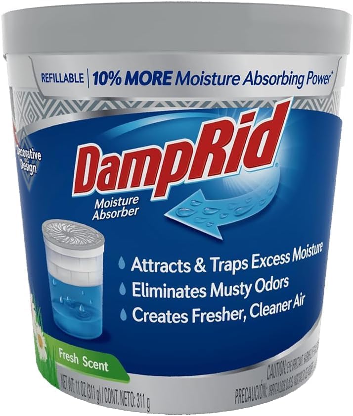 Damp Rid Refillable Moisture Absorber, Includes Single Damp Rid Fresh Scent 11oz. Cup & 44oz.