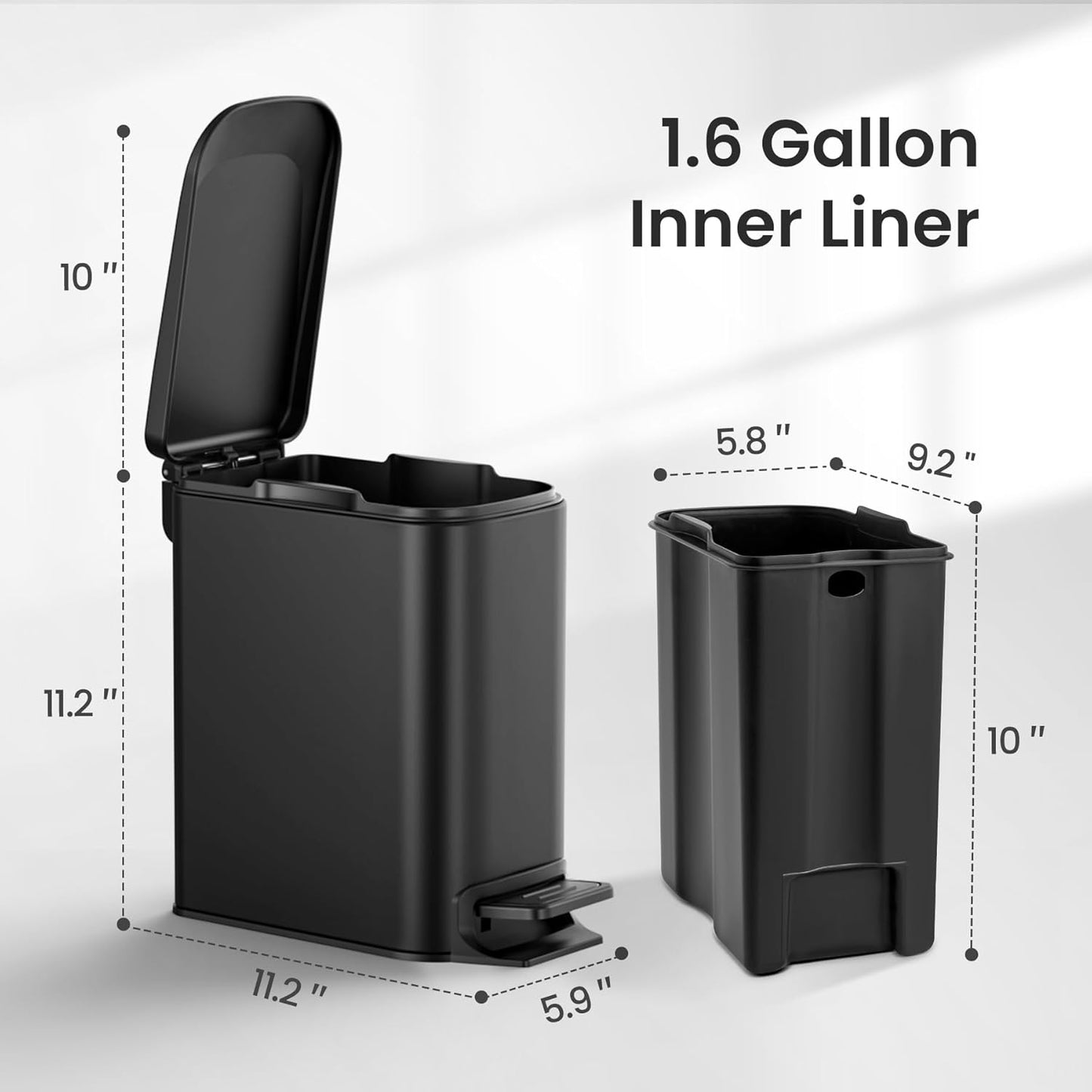 Cesun Small Bathroom Trash Can with Lid Soft Close, Step Pedal, 6 Liter / 1.6 Gallon Stainless